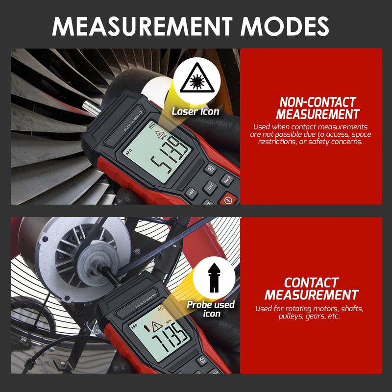 [Australia - AusPower] - Digital Tachometer 3~100000RPM Non-contact and Contact Range from 3 to 19,999 RPM Handheld Speed Meter with Backlight, Max/Min/AVG RPM for Automotive Diagnostics, Industrial Machinery, HVAC Systems 