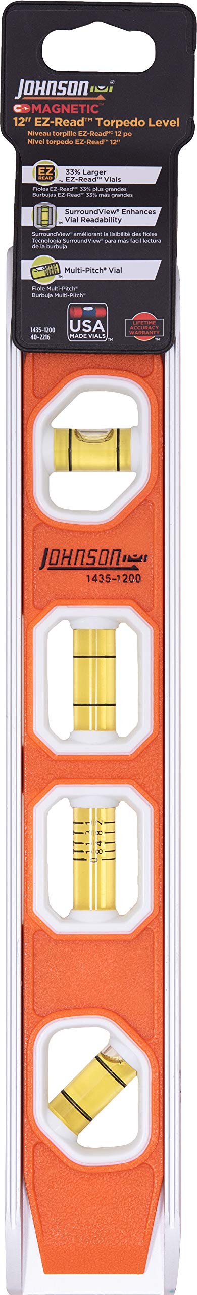 [Australia - AusPower] - Johnson Level & Tool 1435-1200 Magnetic Torpedo Level, 12", Orange, 1 Level 12 Inch 