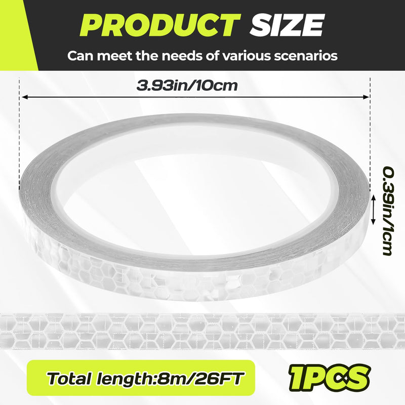 Neon Reflective Tape,0.4'' x 26ft Thin Reflective Tape for Bikes,Waterproof Self-Adhesive Reflective Strip Roll,Outdoor High Visibility Safety Warning Glow for Vehicles Bike Scooter Helmet (White) White