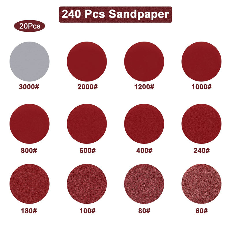 [Australia - AusPower] - 240+8 Pcs Sanding Discs Pad Kit, 2 Inch Die Grinder Sanding Disc Sander Attachment for Drill Sanding Attachment Rotary Sander Pads Include 60-3000 Grit 240 