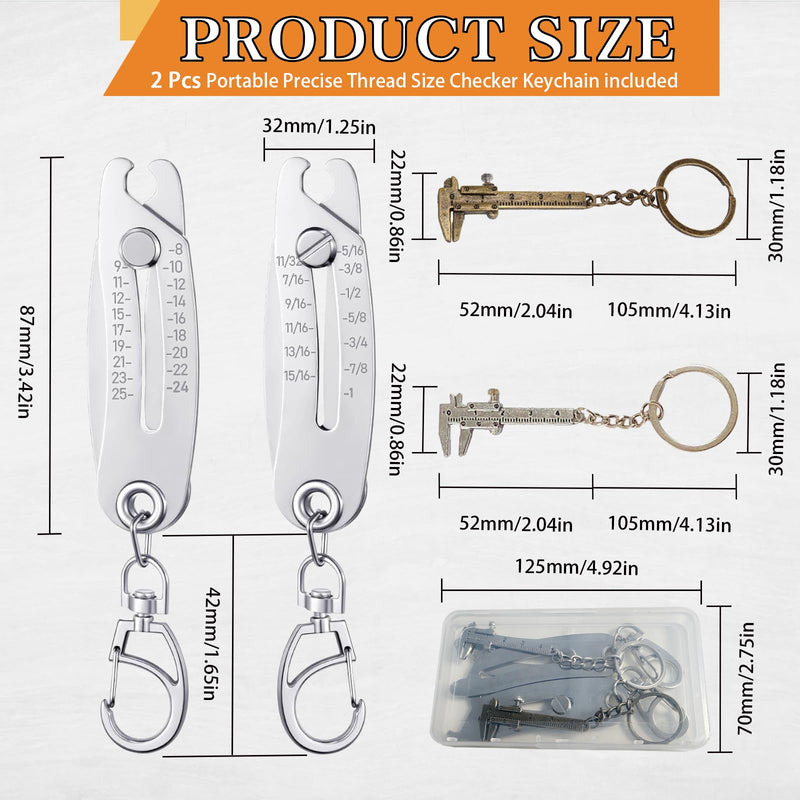 [Australia - AusPower] - 2PCS Portable Precise Thread Checker Keychain,Nut and Bolt Size Finder Keychain Thread Size Verification Tool with Two Vernier Calipers -Silver 