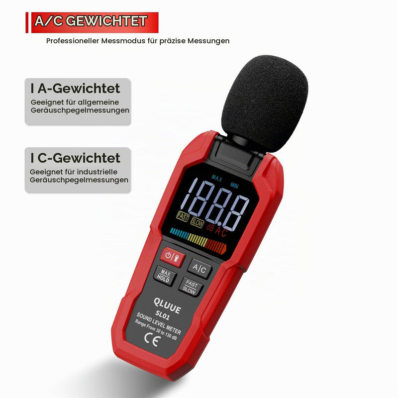 Sound Level Meter Digital Portable Decibel Meter 30dB to 130dB A/C Weighted LCD Display Can Be Used at Home, Factory and Road