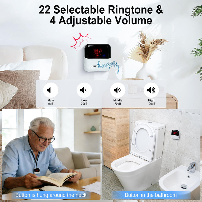 eMylo WiFi Caregiver Pager System, SOS Emergency Call Button for Elderly, Home Medical Alert with App Alerts, No Monthly Fee, 2 Panic Buttons + 1 Receiver, 426Ft Range for Seniors, Patients & Disabled