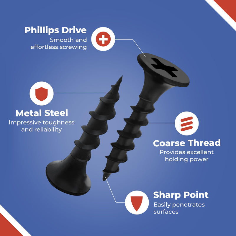 [Australia - AusPower] - 3/4 Inch N.6 Coarse Thread Drywall Screw, Sharp Point, Black, 2 Bugle Head Phillips Drive, 1 Lb. Ideal Screw for Drywall Sheetrock, Wood, and More, 400 Screws 