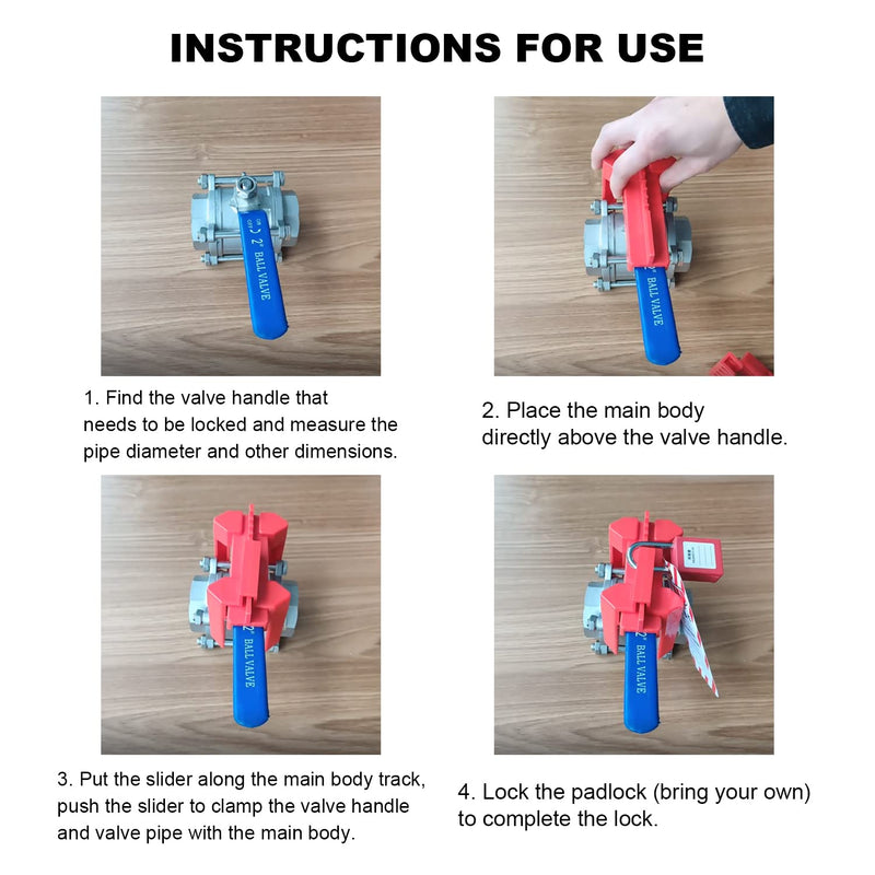 [Australia - AusPower] - Ball Valve Lockout, Adjustable Ball Valve Lockout Device, Small, for 1/2"-2-1/2" Outside Pipe Diameter, Red, Outdoor Water Spigot Lock Industrial Faucet Handle Locks Pipeline Valve Locking Device Ball Valve Lockout Kit 