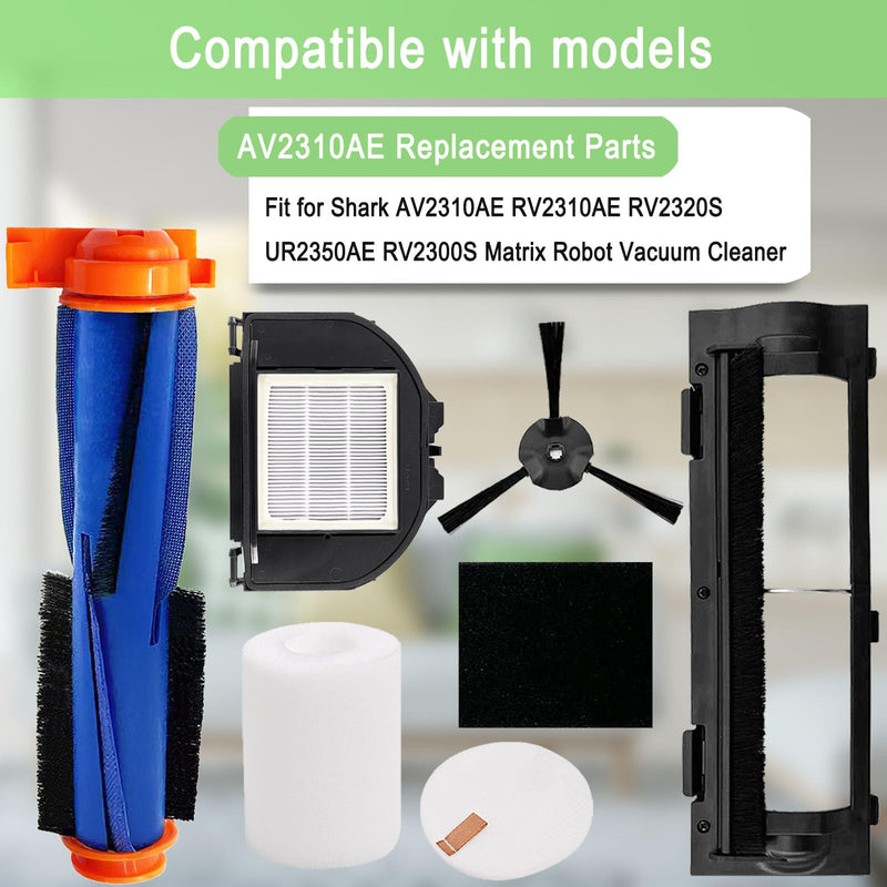 [Australia - AusPower] - Replacement Parts for Shark AV2310AE RV2310AE RV2320S UR2350AE RV2300S Matrix Robot Vacuum Cleaner 1 Main Brush Roller 1 Set Foam Filter 2 Filters 6 Side Brushes 1 Main Brush Cover (Not For RV2300) 