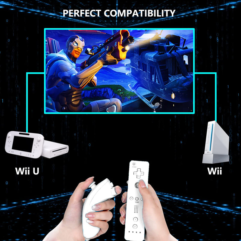 [Australia - AusPower] - Wii Remote and Nunchuck Controller, Wireless Controllers Compatible with Wii/Wii U with Silicone Case and Wrist Strap (White) White and White 