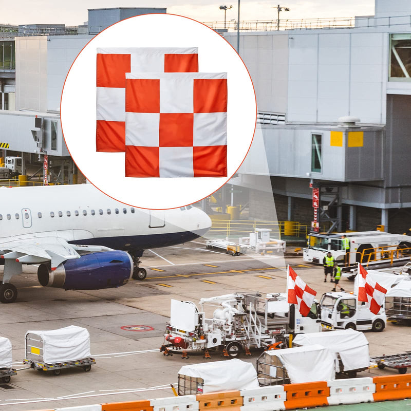 [Australia - AusPower] - Safety Airport Flag, 36 x 36 Inch, Marking Orange and White Checkered Racing Flags for Safety Warning Marking Airport Construction Vehicles Site Obstacles Bike Truck Camping(2 Pcs) 2 