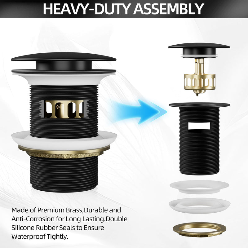 Tub Drain for Free Standing Tub with Pop-up Stopper Freestanding Tub Drain with Removable Basket,Upgraded Solid Brass Bathtub Drain with Overflow for Soaking Anti-Clog Watertight Matte Black