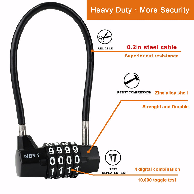 [Australia - AusPower] - Cable Locks with Combination Gate Locks for Metal Fence for Shed Locks for Gates Outdoor Fence Metal Gate Lock Long Combination Lock Cabinet Lock Refrigerator Lock Dumpster Lock Cabinet Padlock. 11"Cable (3/16" Diameter) 