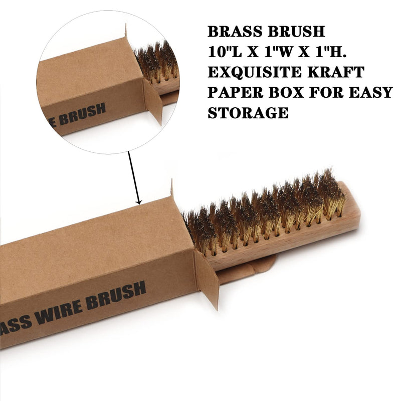 MAXMAN Copper Brass Brush, 20×6 Row Soft Bristle Wire Scratch Brushes with 10" Natural Beechwood Handle Barbell Brush for Cleaning Metal Surface Texturing, Removes Lint 1 piece