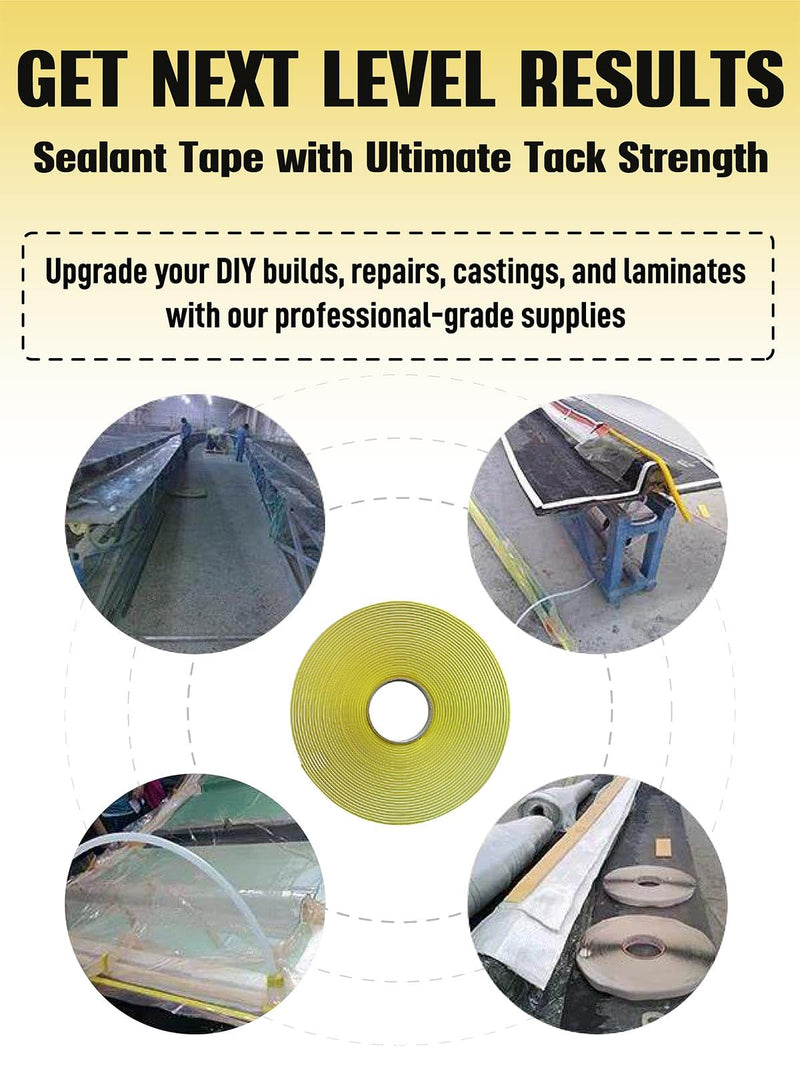 50ft Roll High-Temp No-Leak Vacuum Seal Tape, Yellow Tacky Tape, Premium Vacuum Bagging Supplies & Vacuum Packaging Tape Kits, Ideal for Carbon Fiber, Fiberglass, Epoxy & Resin Composites Projects