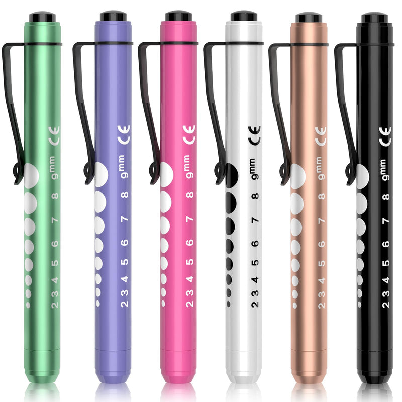 [Australia - AusPower] - RISEMART 6packs Pen Lights for Nurses Reusable Medical Pen Light with Pupil Gauge and Ruler, White Light LED Penlight for Nurse Student Doctors EMT Multicolor 