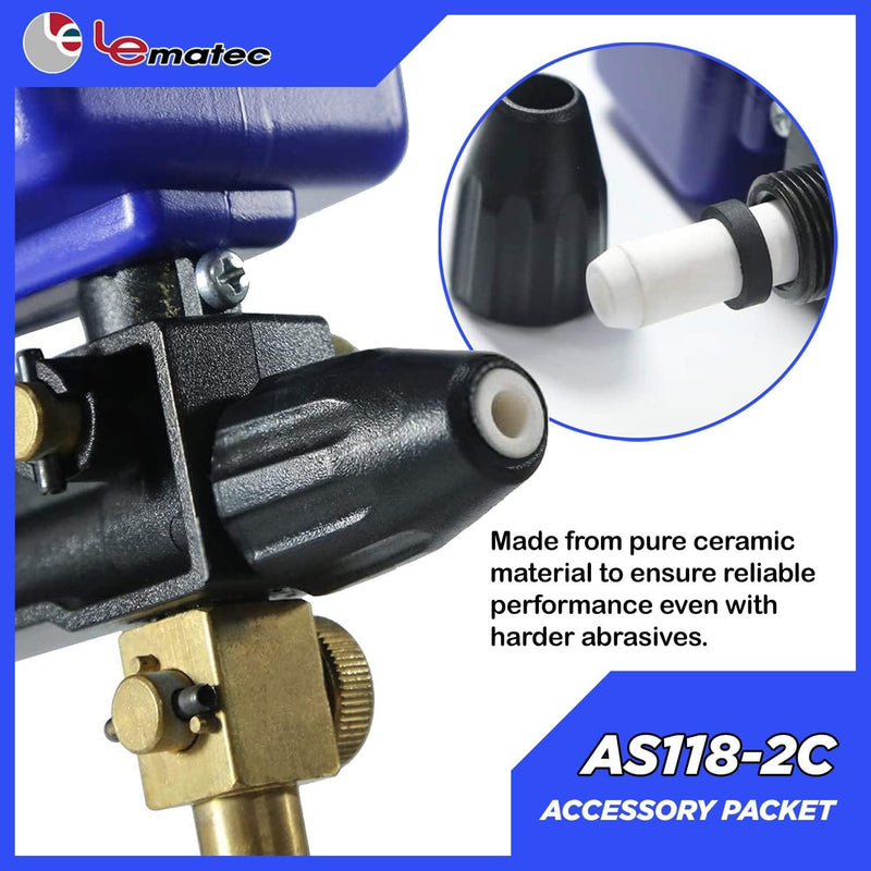 [Australia - AusPower] - LE LEMATEC Accessory Packet for AS118 Sandblaster Gun Kit, Durable Sand Blasting Spare Nozzle Tip For Replacement, Includes 1 Ceramic Nozzle, 2 Black Covers, 1 Storage Case 