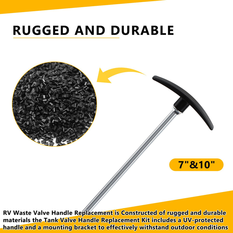 RV Sewer Waste Valve Extension Rod 7"&10",rv Black Tank Pull Valve Handle Replacement,Tank Valve Handle RV Dump Valve Handle Replacement Set Compatible with Other Standard Waste Gate Valves