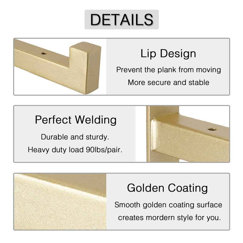 OVOV 4 Pcs Heavy Duty Shelf Brackets Wall Mounted Industrial Metal Shelf Supports (Gold) 6" 6 Inch Gold