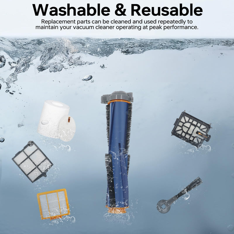 Replacement Parts Compatible with Shark AI AV2501S AV2511AE AV2501AE RV2502AE RV2610WA AV2510AOUS RV2520AOUS Robot Vacuum Cleaner, 1Main Brush, 2 motor pre-filters, 2Foam Filters, 6Side Brushes Complete Kit - 17 Parts
