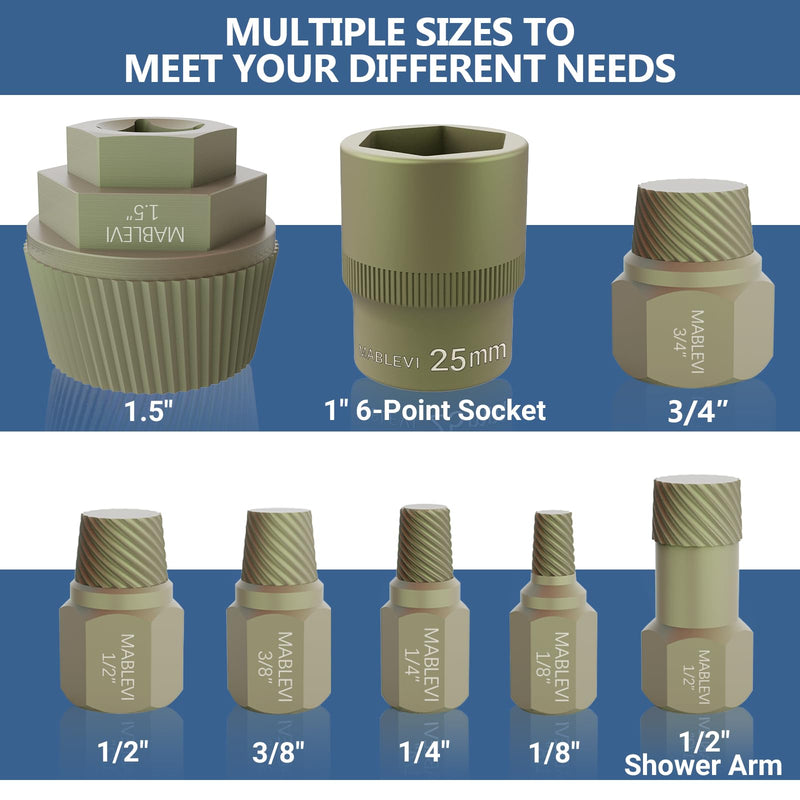 MABLEVI 1.5" Tub Drain Extractor, 8PCS Pipe Nipple Extractors Set with 1-inch Socket, Remove The Old, Broken, Stubborn, Rusted Drain Tub Bathtub Stopper, Plumbing Tools with Solid Storage Case 8-Piece
