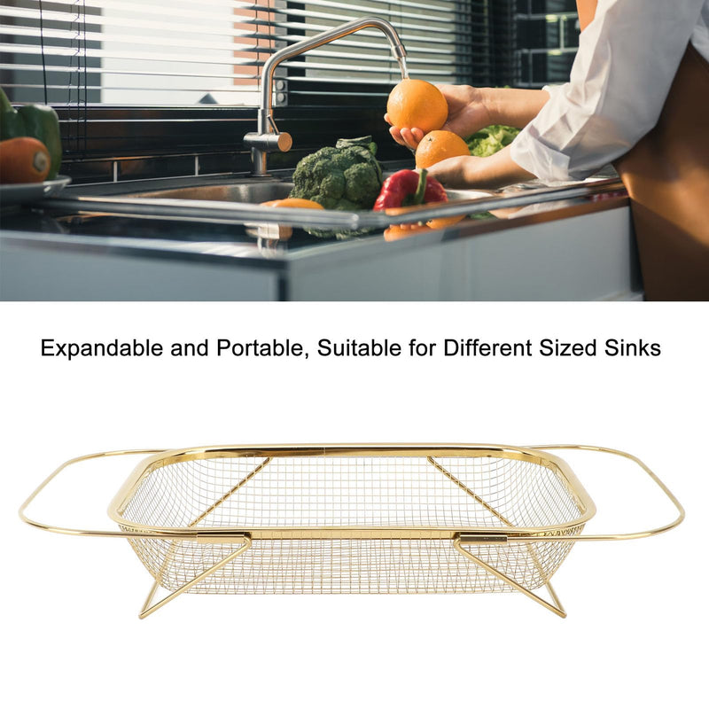 [Australia - AusPower] - Over the Sink Strainer, Stainless Steel, Multifunctional, Space Saving, Over the Sink, Strainer Basket for Home (Gold) Gold 