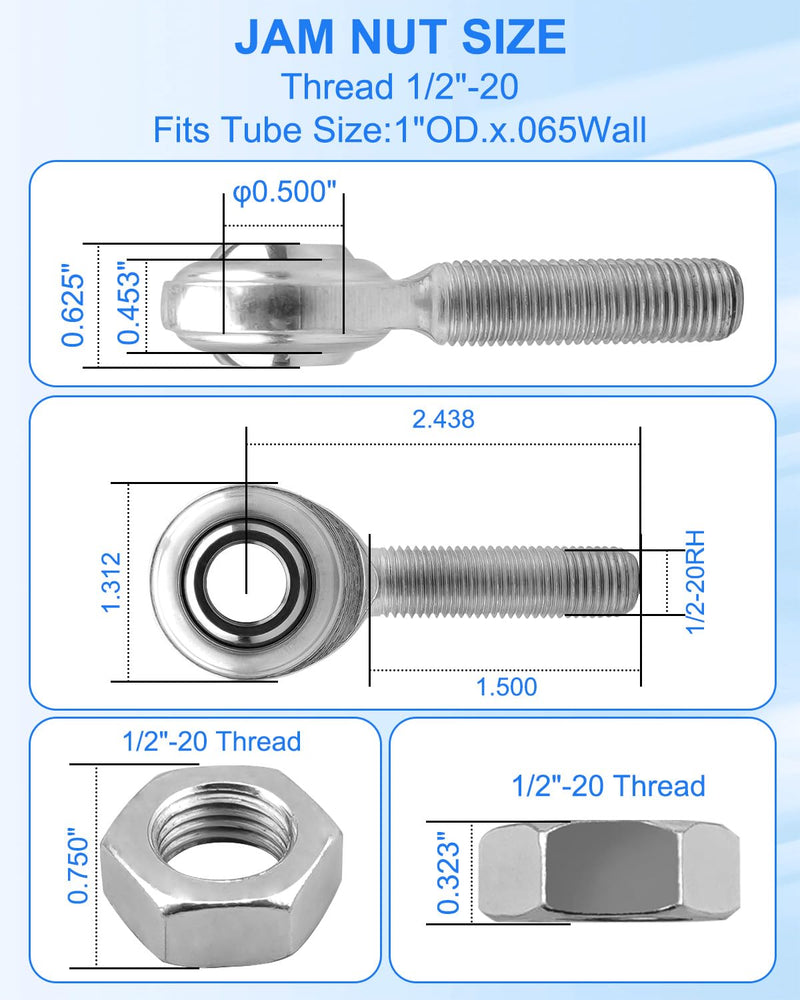 [Australia - AusPower] - 1/2-20 Heim Joints Rod End Kit Economy with Tube Adapters and Jam Nuts, Heim Joints Panhard Bar Kit .065 Bungs Rod End Heim Joint LH and RH, 1 Pair 