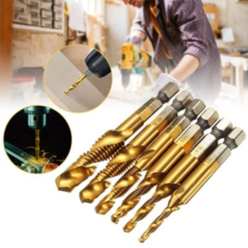 [Australia - AusPower] - 6 Pieces Machine Tap Set Titanium Spiral Groove Drill Tap Metric M3 M4 M5 M6 M8 M10 Thread Cutting Tool 