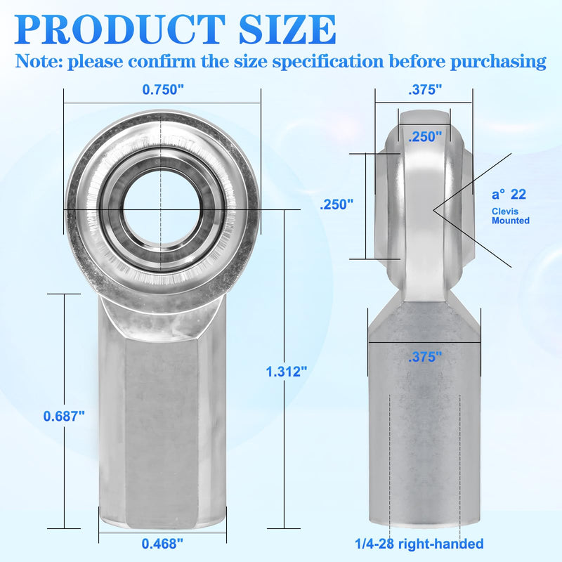 [Australia - AusPower] - 1/4 x 1/4-28 Rod End Bearing Heim Joints Right Hand Female Thread Heim Joint,RH 1/4"- 28 Thread x 1/4" Bore Stainless Female Rod End Bearing with Jam Nuts (1/4-4Pcs) 