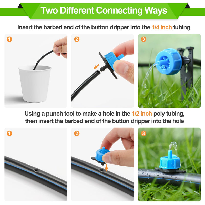 [Australia - AusPower] - 50 Pack 1/2 Gallon Per Hour Pressure Compensating Drip Irrigation Drippers, Orange Drip Sprinkler Emitters for 1/4 Inch Drip Irrigation Tubing for Garden Watering System Blue 1/2 GPH Drippers-50 Pcs 