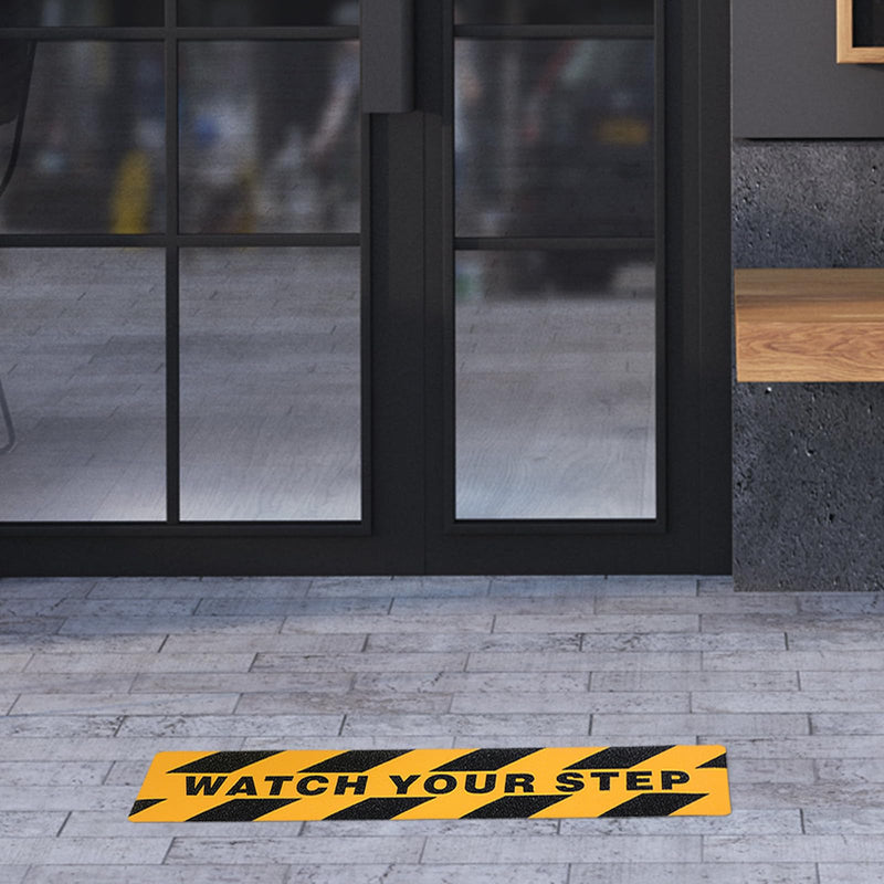 Boao 2-Pack “Watch Your Step” Anti-Slip Decals, 6”x24” Abrasive Hazard Warning Stickers, Waterproof, Durable PVC for Indoor/Outdoor Use on Stairs, Floors & Ramps, Orange
