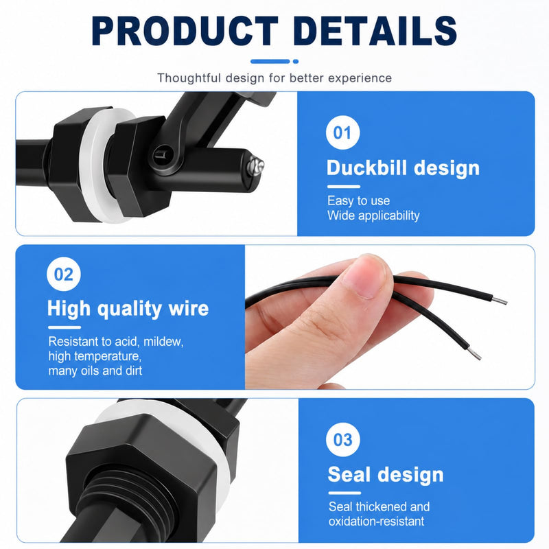 Pack of 2 Float Switch Water Level Sensor PP Side Mounted Float Switch 12V Liquid Level Sensor for Tank Aquarium Pool Container Water Control