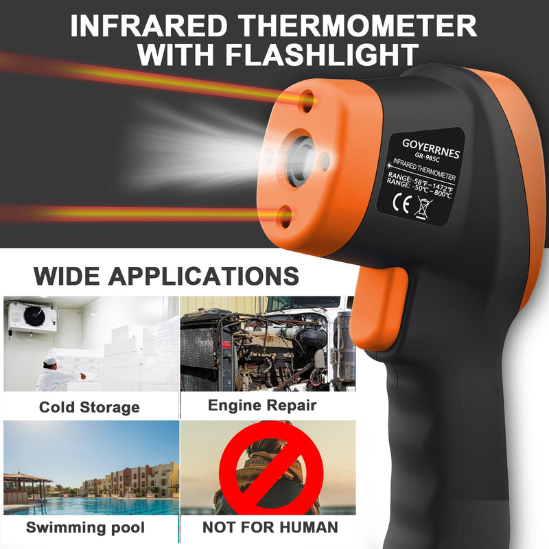 [Australia - AusPower] - Infrared Thermometer, Digital IR Thermometer 58℉~1472℉ with D:S=16:1, Non-Contact High Laser Temp IR Tool for Cooking (NOT for Human) 