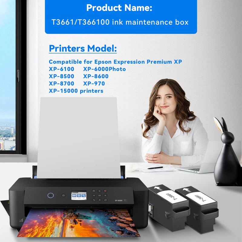 T3661 Ink Maintenance Box for XP-15000 XP-6100 XP-6000 XP-8800 XP-970 XP-8500 XP-8700 XP-8600 Expression Premium/Photo Printer, Compatible for Epson T3661 Maintenance Box (2 Packs)
