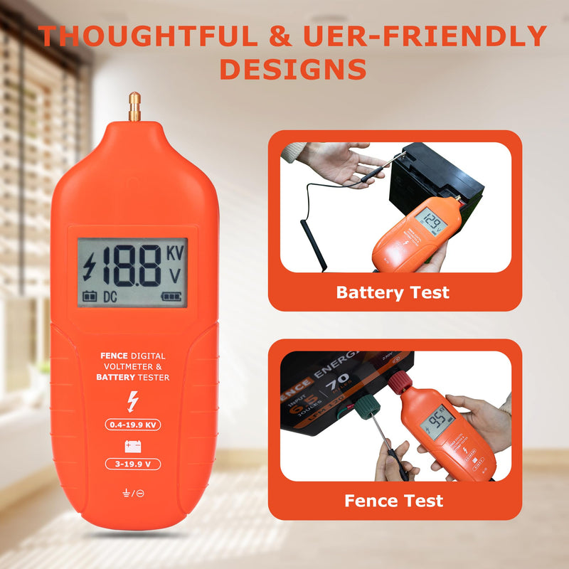 [Australia - AusPower] - Electric Fence Tester Fault Finder Digital Electric Fence Voltage Tester Max 19.9kv, Fence Voltage Tester with Large LCD Display, Grounding & 1.5V Battery Included 