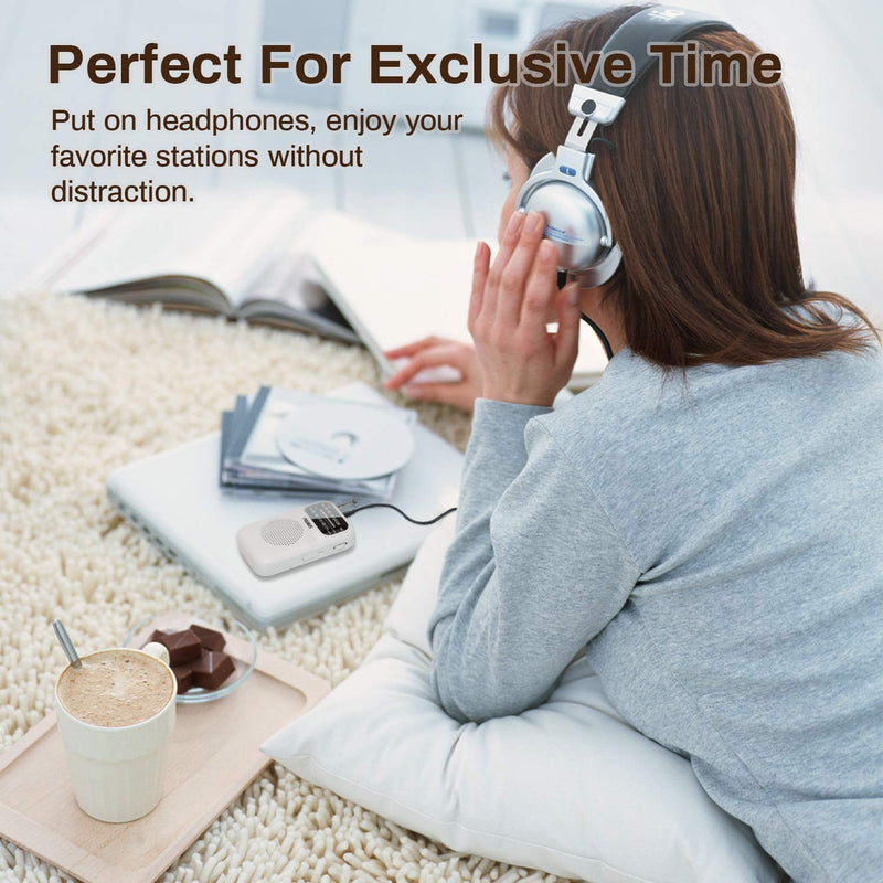 [Australia - AusPower] - PRUNUS J-777 Pocket Radios Portable AM FM Small Walkman Radio with Best Reception, 2 AAA Battery Operated Transistor Radio with Headphone & Speaker for Walk/Jogging/Gym/Camping White 