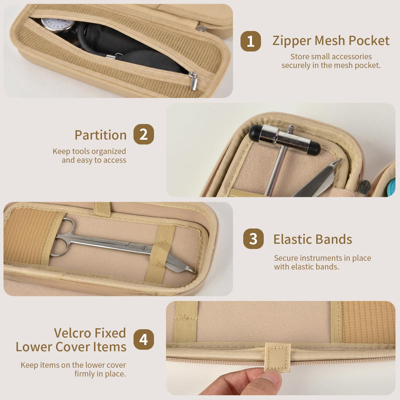 Stethoscope Case with Deep Mesh Pocket-Holds Blood Pressure Cuff & Accessories, Fits 3M Littmann Classic III-Compact Medical Organizer for Nurses, EMTs & Students-Milky Brown Milky Brown