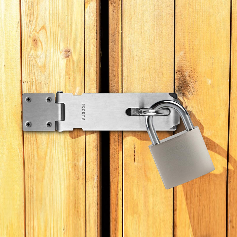 [Australia - AusPower] - 1 set Stainless Steel Padlock Hasp, Door Hasp Latch Locks, Padlock Latch Gate Door Locks Hasp Latches, Heavy Duty Hasp Lock Latch with Lock Key for Cabinet Closet Shed Door Lock Hasp Latch Catch, 5" 