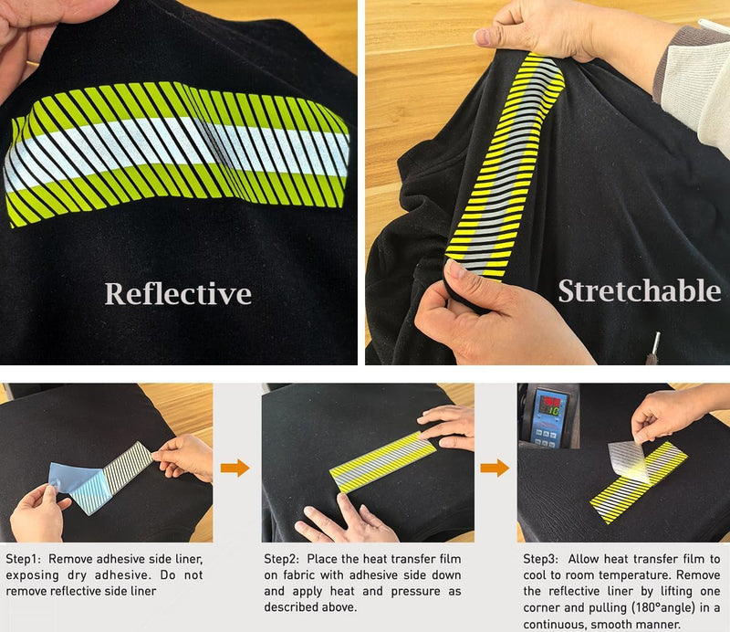Reflective Iron-On Tape Heat Transfer Vinyl for Clothing CS-04# 2in x 5yd (Fluorescent Yellow) Fluorescent Yellow