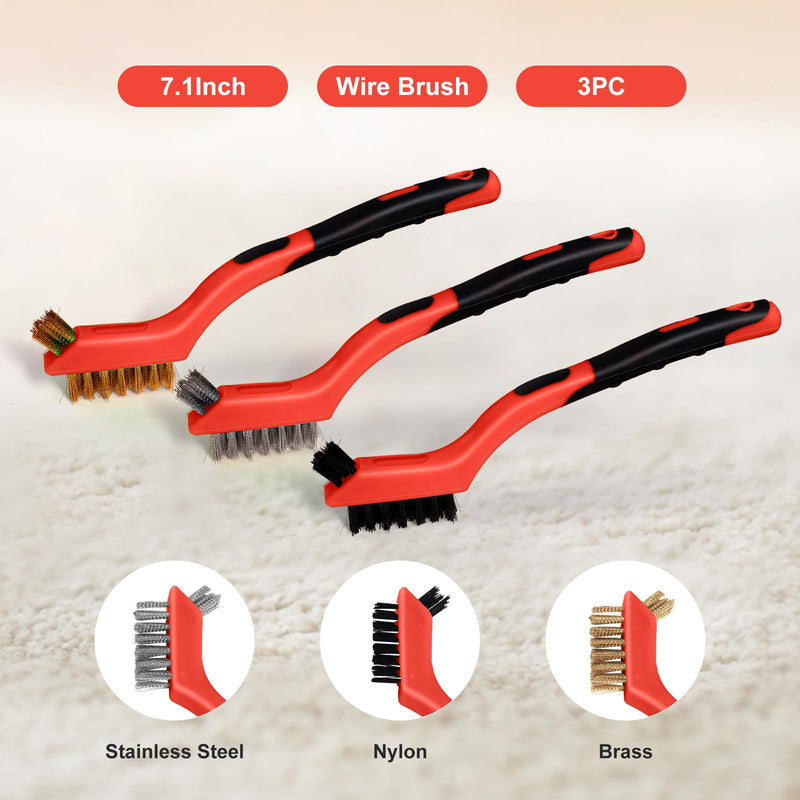 [Australia - AusPower] - MAXMAN Wire Brush Set 3Pcs, Small Wire Brushes for Cleaning, Rust Remover, Scrub Brush, Detailing Brush, Metal Brush, Stainless Steel/ Brass/ Nylon Bristles Bristle Brush, Scratch Brush, (Red) 3 PCS Brass/Stainless Steel/Nylon Bristles Red 