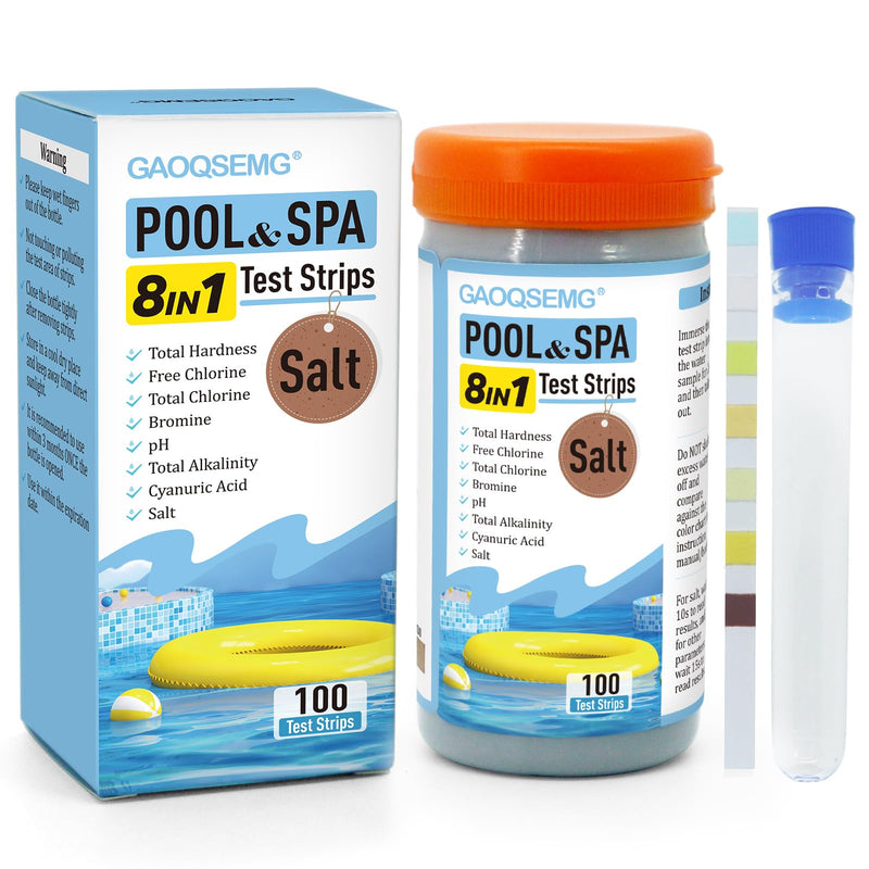 [Australia - AusPower] - 8 in 1 Salt Water Pool Testing Kit,100 Counts Salt Pool Test Strips,Spa & Hot Tubs Test Strip for Salt,Bromine,Chlorine,Cyanuric Acid,pH,Hardness,Alkalinity 8in1 Pool 