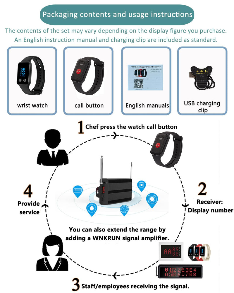 [Australia - AusPower] - Wireless Restaurant Calling System Waiter Service Pager System with 1 Watch Button and 2 Wrist Watches for Restaurant Cafe Hospital Factory Office 2 receivers+1 watch button 