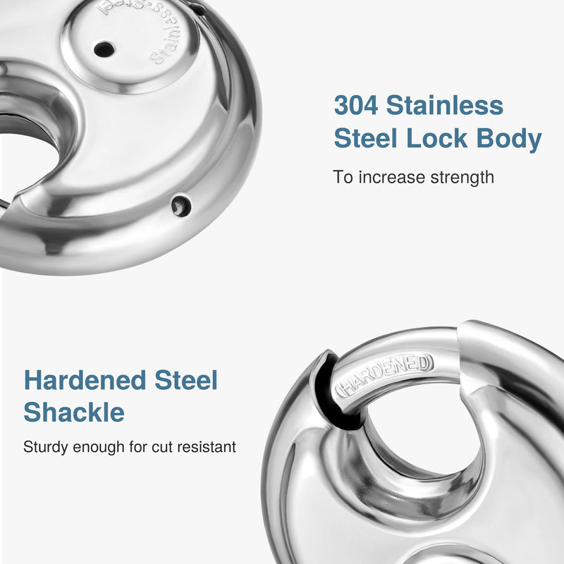 [Australia - AusPower] - Puroma Keyed Padlock, Stainless Steel Discus Locker Lock Heavy Duty Locks with 3 Keys, Waterproof Outdoors Gate Storage Unit Lock with 3/8 Inch Shackle for Warehouse, Gym Storage Locker (1 Pack) Large 1 Pack Silver 