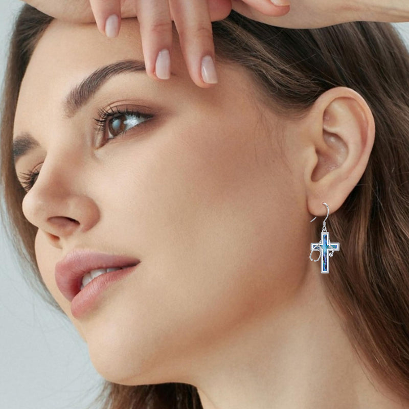 [Australia - AusPower] - MONGAS Cross Praying Hands Faith Stethoscope Earrings Sterling Silver Cross Praying Hands Faith Stethoscope Dorp Dangle Earrings Religion Christian Catholic Jewelry Gifts for Women 