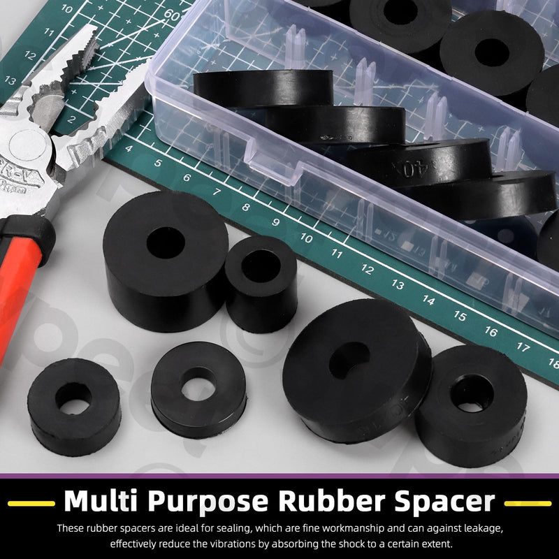 Swpeet 30Pcs 6 Sizes Round Spacer Assortment Kit, 10/12mm Anti Vibration Black Rubber Washers Kit, Neoprene Spacer Multi Purpose Thick Rubber Grommets for Home and Car Accessories Styles NO.3
