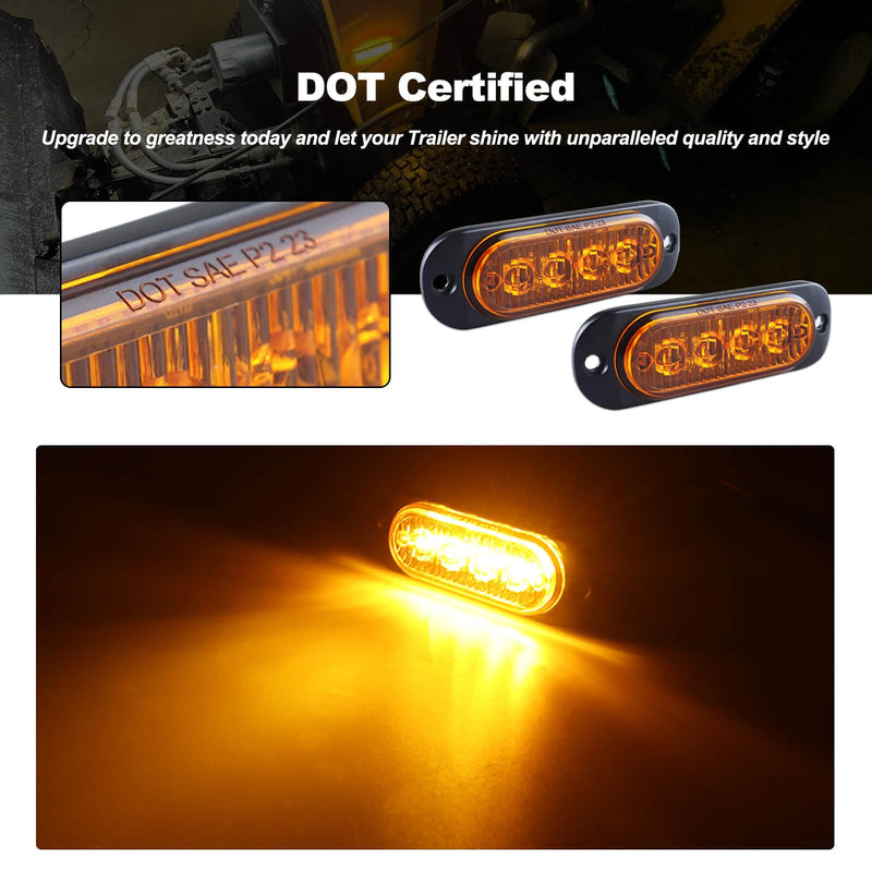 3.4 Inch Trailer Marker Lights Amber LED Clearance Side Marker with Durable Aluminum Housing Surface Mount Design IP67 Waterproof for Pickup Truck Tractor Van RV Camper Motorhome 10Pcs