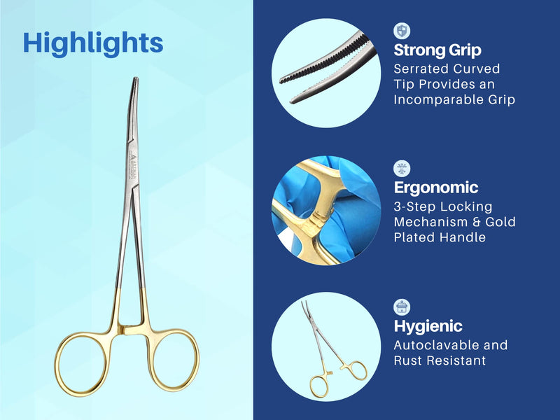 [Australia - AusPower] - Artery Forceps 6" Curved Hemostats for Nurses, Fishing Forceps, Crafts and Hobby Gold Plated Handle Artman Brand 