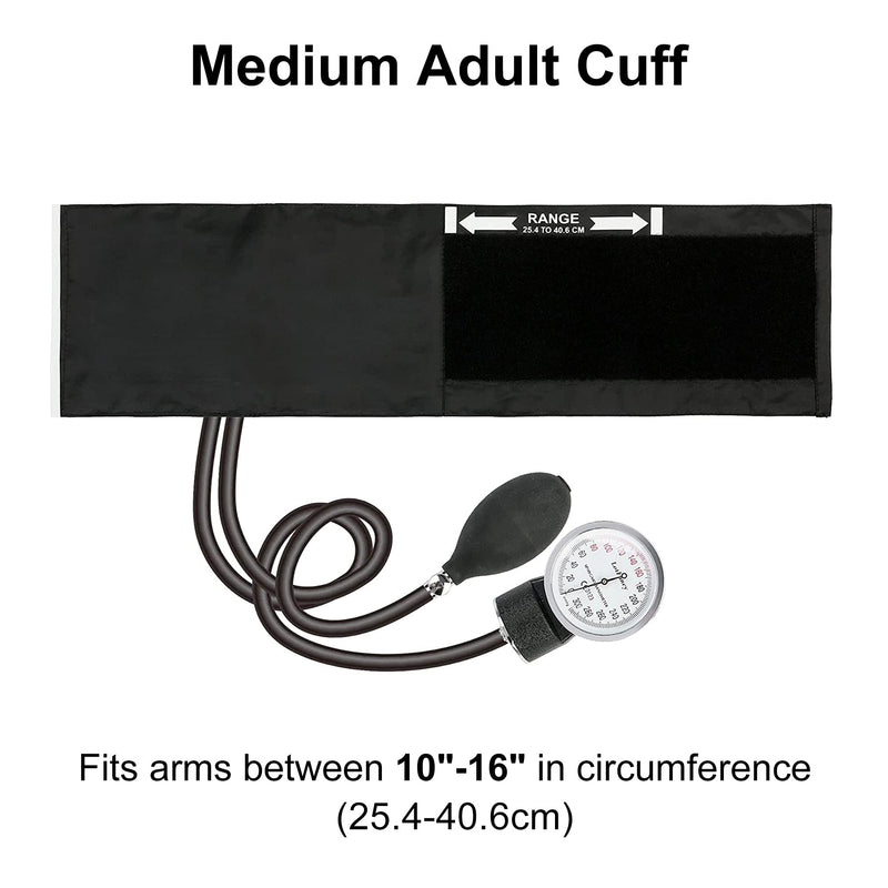[Australia - AusPower] - LotFancy Aneroid Sphygmomanometer, Blood Pressure Monitors, Manual Blood Pressure Cuff with Zipper Case, Calibration for Accurate Readings, Adult Size Cuff (10"-16"), Black M Cuff (10"-16") 