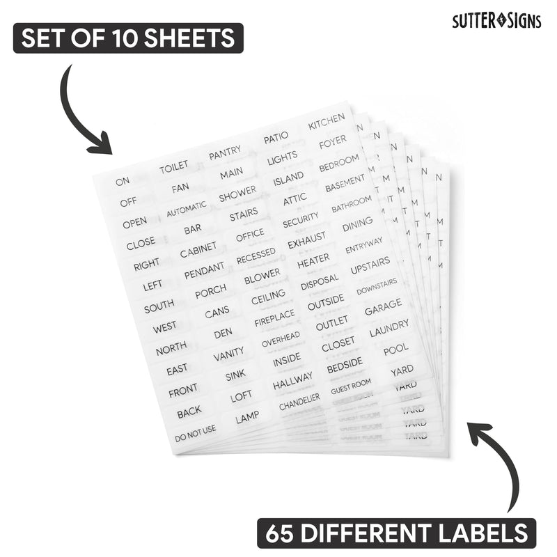 Light Switch Labels, Transparent Labels for Light Switch Identification for Home, Office, Rental, 65 Stickers per Sheet (650pcs Total)