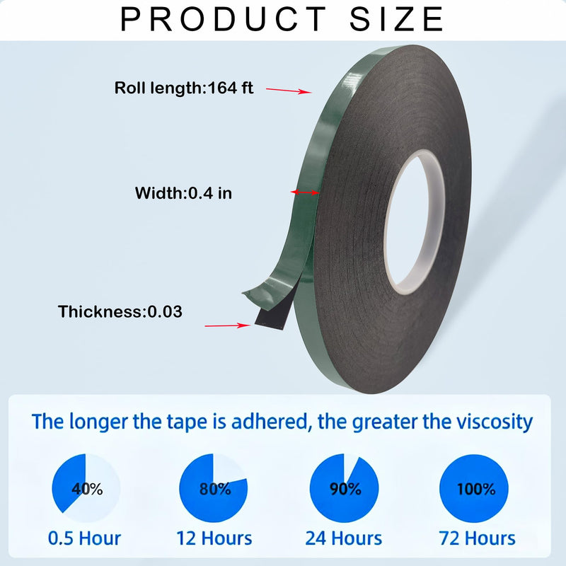 Double Sided Tape Heavy Duty(2 Rolls, Total 328 FT), Waterproof Strong Mounting Adhesive Foam Tape, High Temperature Resistant, Suitable for Automotive, LED Light Strips, Office DIY Home Decor.