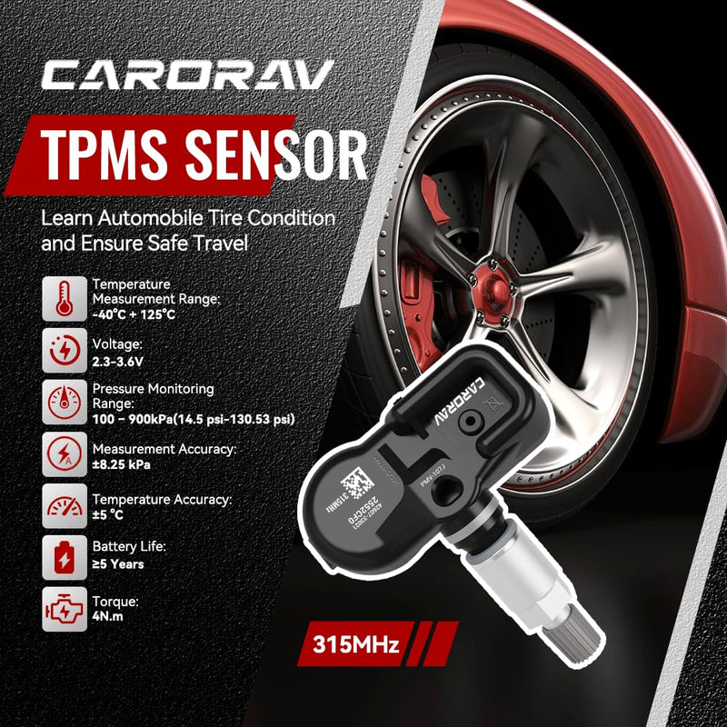 TPMS Sensor Toyota, 315Mhz Tire Pressure Monitoring System Sensor fit for Toyota RAV4 Highlander Camry Corolla, Lexus ES GS LS LX Replaces 42607-33021 4260706011 PMV-107J 4-Pack