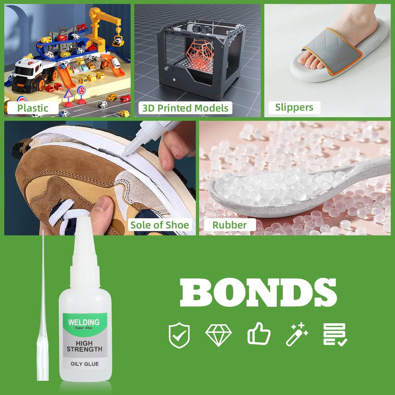 [Australia - AusPower] - Jue-Fish Welding High-Strength Oily Glue - 2 Packs Super Glue Gel, Strong & Instant Bond, Quick Dry, Repair Glue for Shoes, Ceramics, Porcelain, Metal, Plastic, Wood, Leather, Glass, 3D Printed Models 