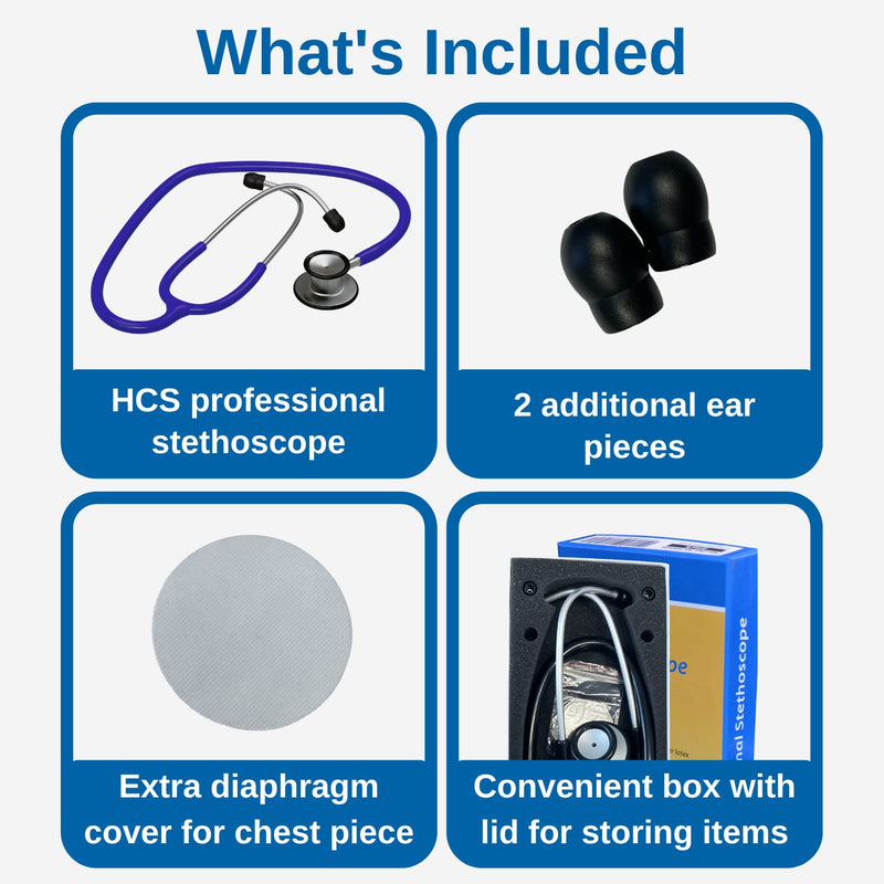 [Australia - AusPower] - HCS Blue Stethoscope - Classic Lightweight, Medical, Dual Head Stethoscope for Nurses, Students, Home - 22 inch Tubing 